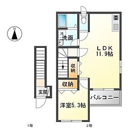 サンフォレストシーダ2 1LDKの間取図画像