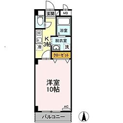 フラワーハイツ久米 1Kの間取図画像