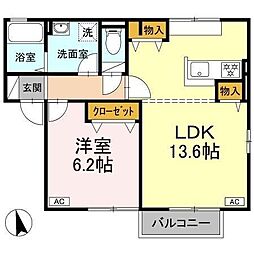 セジュール来住B 1LDKの間取図画像