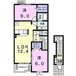 クラール・ヒル 2LDKの間取図画像