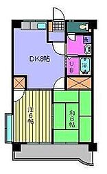 サニーフラット久米 2DKの間取図画像