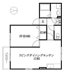 セジュール来住B 1LDKの間取図画像