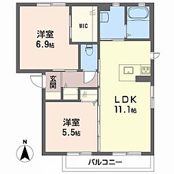 リッツハウス土居田A 2LDKの間取図画像