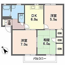 フレグランス新居A 3DKの間取図画像