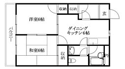 サザン歩行町 2DKの間取図画像