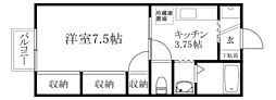 ハイブリッジA棟 1Kの間取図画像