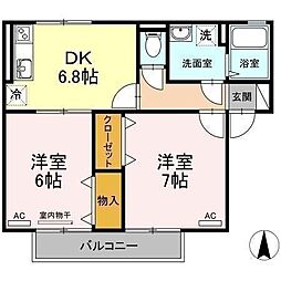 セジュール永木2 2DKの間取図画像