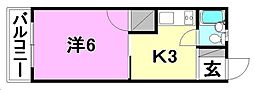 コテージ桜館 1Kの間取図画像
