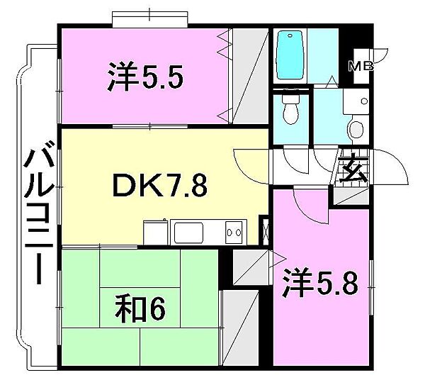 ユーミー林 201 号室｜愛媛県松山市山西町(賃貸マンション3DK・2階・56.85㎡)の写真 その2