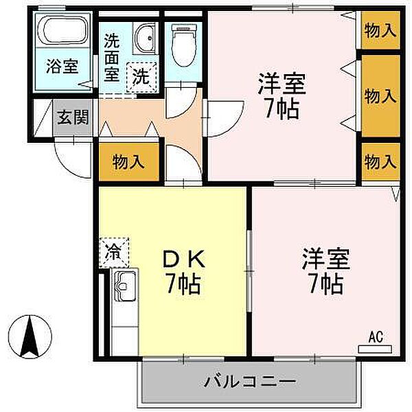 ルピナスコートB棟 202 号室｜愛媛県松山市西長戸町(賃貸アパート2DK・2階・50.92㎡)の写真 その2