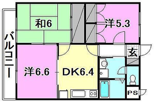ユーミー高雄1 303 号室｜愛媛県松山市来住町(賃貸マンション3DK・3階・56.86㎡)の写真 その2
