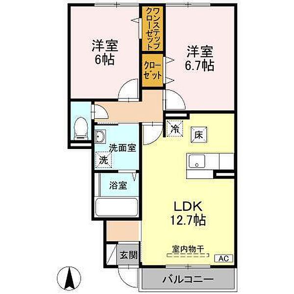 リヴェール長戸 ＡＢ棟 A102 号室｜愛媛県松山市東長戸2丁目(賃貸アパート2LDK・1階・59.47㎡)の写真 その2