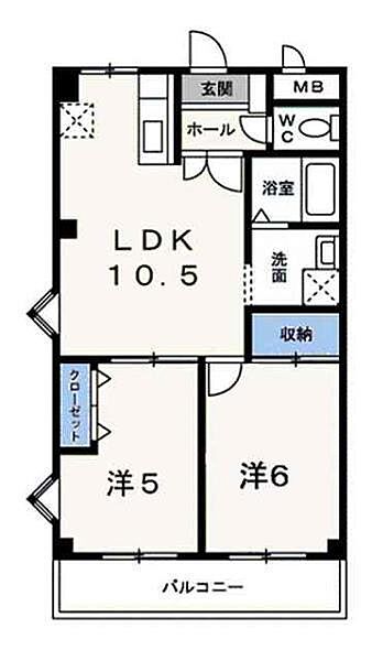 グランドマンション茶うす 305 号室｜愛媛県松山市北斎院町(賃貸マンション2LDK・3階・50.96㎡)の写真 その2