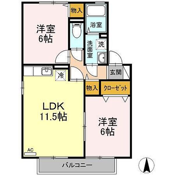 エントピア余戸2 B202 号室｜愛媛県松山市余戸南5丁目(賃貸アパート2LDK・2階・53.84㎡)の写真 その2