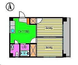 ペアハイツ小坂2 2DKの間取図画像