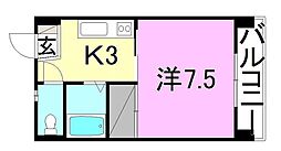 第77杉フラット 1Kの間取図画像