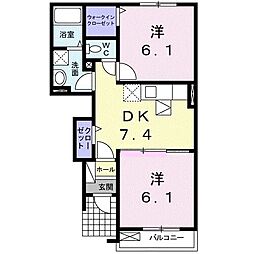 エスポワール・南斎院 2DKの間取図画像