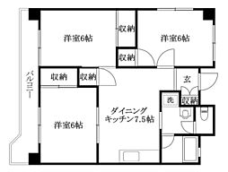 第85杉フラット 3DKの間取図画像