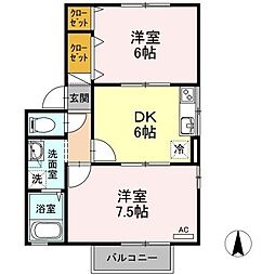 アベニュー北野A 2DKの間取図画像