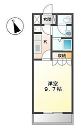 プランドール・カネキA 1Kの間取図画像