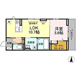 リヴェール中村 1LDKの間取図画像