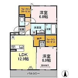 エステート古川北A 2LDKの間取図画像