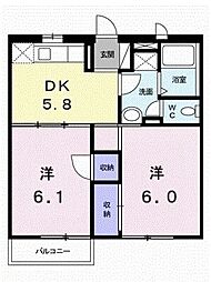 キャッスルコートB 2DKの間取図画像