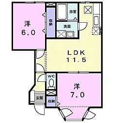 セレッソ・ハイツC 2LDKの間取図画像