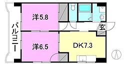 ラフール土居田 2DKの間取図画像