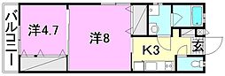 プレアマールKIKU西棟 2Kの間取図画像