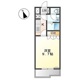 プランドール・カネキB 1Kの間取図画像