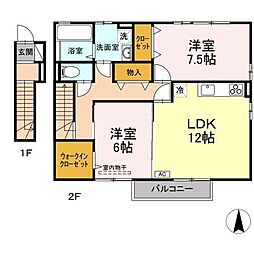グランドソレイユ悠B 2LDKの間取図画像