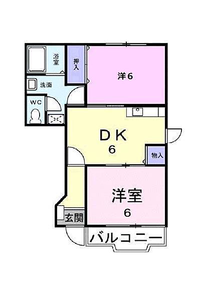 レジデンス淡路　A棟 102 号室｜愛媛県松山市畑寺1丁目(賃貸アパート2DK・1階・46.06㎡)の写真 その2