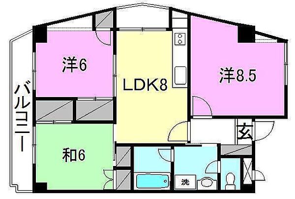 ナチュラルリーフ松山 201 号室｜愛媛県松山市古川西2丁目(賃貸マンション3LDK・2階・66.18㎡)の写真 その2