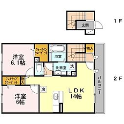 ルシェリア 2LDKの間取図画像