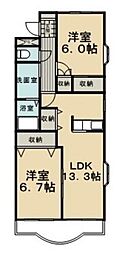 カーム・ルーラル 2LDKの間取図画像