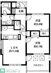 シダークレストあざみ野 2LDKの間取図画像
