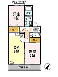 ヒルサイドタウンA棟 2DKの間取図画像
