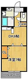 ヴィラージュB 1DKの間取図画像