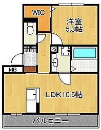 エスポワール祇園B 1LDKの間取図画像