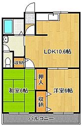 ユーハイム広徳 2LDKの間取図画像
