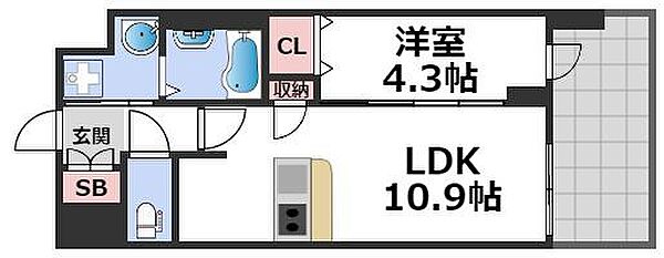 スプランディッド難波キャトル 403｜大阪府大阪市浪速区浪速東1丁目(賃貸マンション1LDK・4階・33.21㎡)の写真 その2