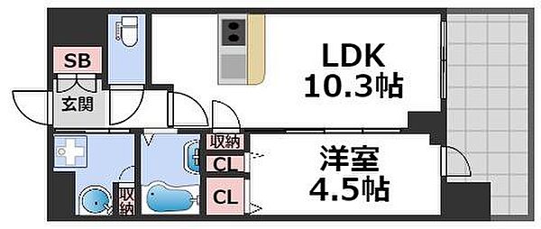 スプランディッド難波キャトル 1306｜大阪府大阪市浪速区浪速東1丁目(賃貸マンション1LDK・13階・33.39㎡)の写真 その2