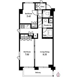 イプセ蒲田WEST 6階2LDKの間取り