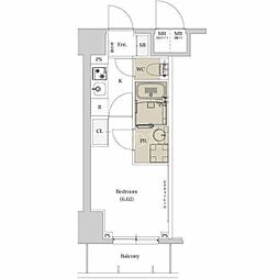 エスタート品川戸越II 7階1Kの間取り