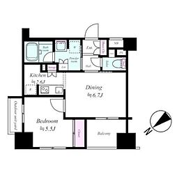 日神パレステージ大森町 1DKの間取図画像
