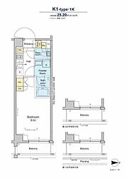 プラウドフラット品川大井町 1Kの間取図画像