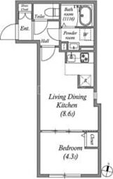 LUORE千鳥町 1DKの間取図画像