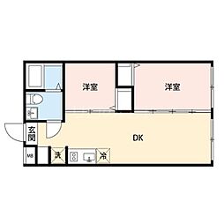 THE ONE 千鳥町 2DKの間取図画像