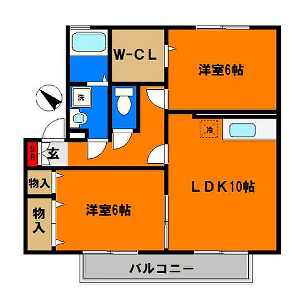 ピュア　調 102｜千葉県千葉市若葉区貝塚2丁目(賃貸アパート2LDK・2階・55.36㎡)の写真 その3